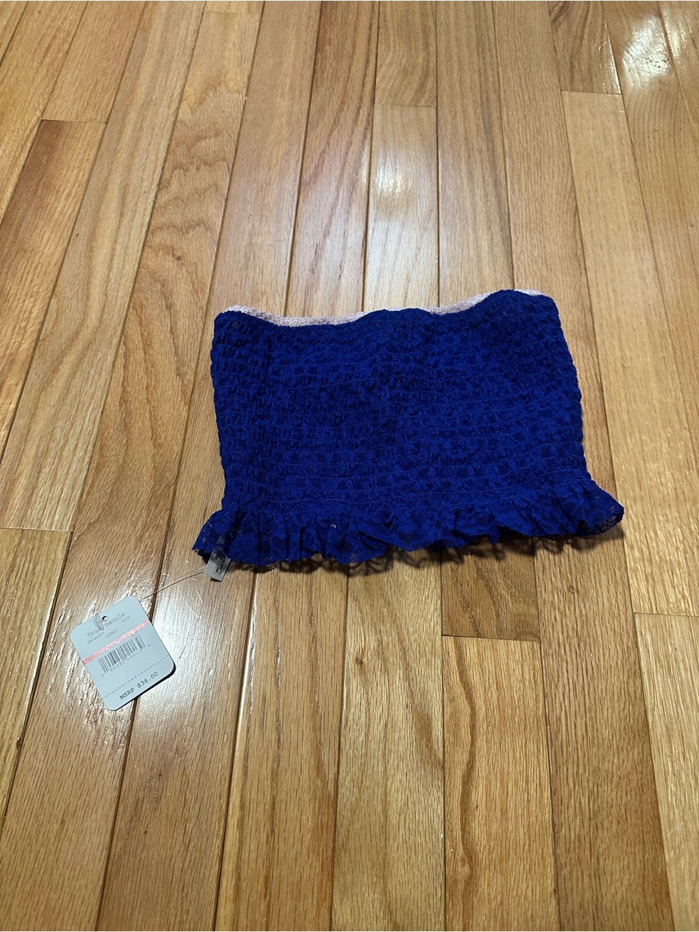 NWT Free People Blue Smocked Tube Top with Ruffle Hem XS